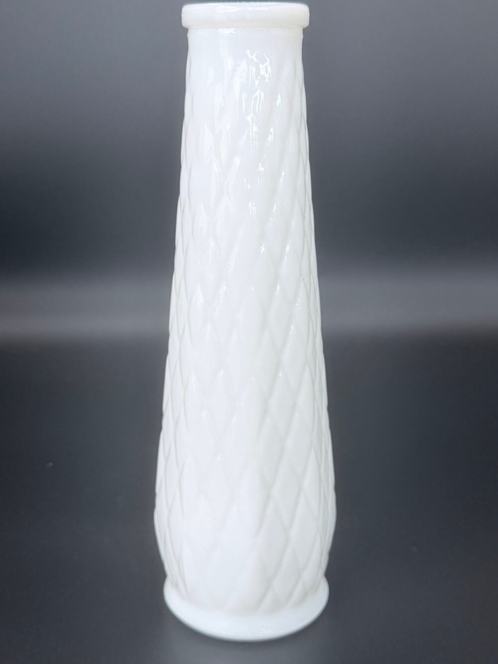 Vintage Randall White Milk Glass Diamond Quilted Bud Vase 9 in MCM